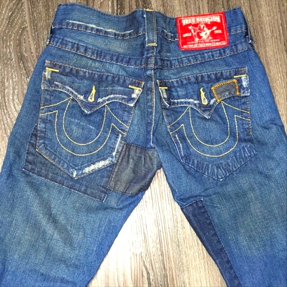 VINTAGE TRUE RELIGION FLARED JEANS - 32W UK 10 BLUE COTTON - Picture 7 of 11